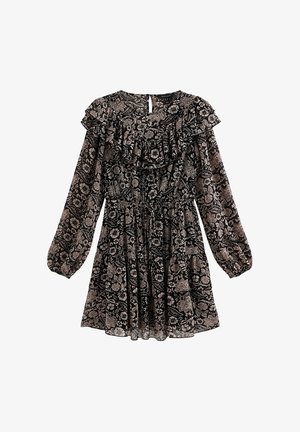 New Look, FLORAL PRINT RUFFLED LONG SLEEVE MINI - Jurk - black pattern