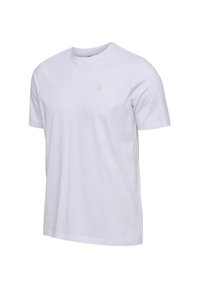 Effen wit T-shirt met korte mouwen en ronde hals, met een klein dubbel chevron-logo op de linkerborst.