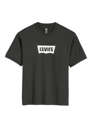 Camiseta de algodón negra con un logo blanco de Levi's en un diseño curvado y contorneado centrado en el pecho. Mangas cortas y cuello redondo.