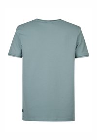 Korte mouw t-shirt in lichtblauw, met een gestructureerde stof en een ribbelboord. Voorzien van een rechte zoom en subtiele stiksel details.