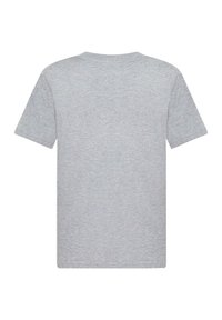 Grey short-sleeve T-shirt with a round neckline, made from a soft, lightweight fabric, featuring a smooth texture and no visible patterns.