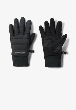 Guanti isolati neri con design trapuntato, dotati di una presa testurizzata nel palmo e chiusure regolabili ai polsi per una vestibilità sicura.