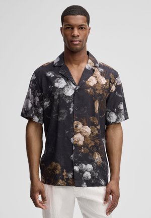 KURZARM-CLINT - Hemd - schwarz/senfgelb floral