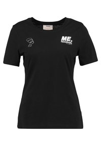 Černé bavlněné tričko s krátkým rukávem, na přední straně s bílou grafikou obličeje a výrazným textem "ME. Reebok Classic".