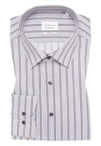 Eterna moderne slim fit shirt in dynamisch katoen, met verticale zwart-witte strepen, knoopsluiting kraag en manchetten.