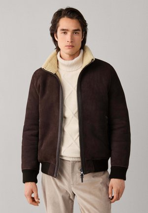 Hackett London, HACKETT LONDON LEATHER JACKET SHEARLING BOMBER - Chaqueta de invierno - ebony brown