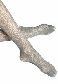 Collant in pizzo grigio trasparente con un motivo a maglia aperta e testurizzata, dotati di punte rinforzate e realizzati in un tessuto leggero e traspirante.