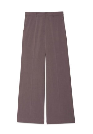 Pantalon large marron avec passants pour ceinture et plis avant, posé à plat sur un fond blanc.