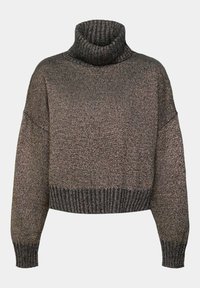 Pull à col roulé en maille marron et gris foncé avec poignets et ourlet en côte, manches longues et tissu texturé en mélange de laine.