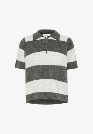 Korte mouw polo shirt in grijs en wit gestreepte wolmix. Kenmerken een kraagontwerp met drie knopen en een textuurafwerking.