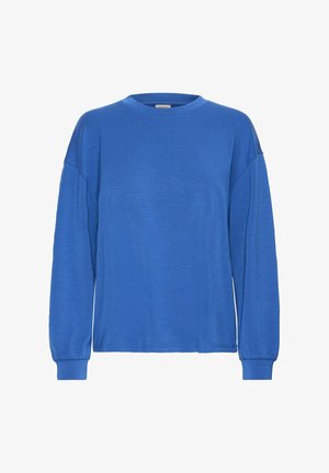 Sinine pikakrüüsiline särk ümmarguse kaelusega, lõdvestunud istuvusega, pehme tekstuuri ja soonikkoes varrukapuusadega. Sobib ideaalselt vabaajaks.