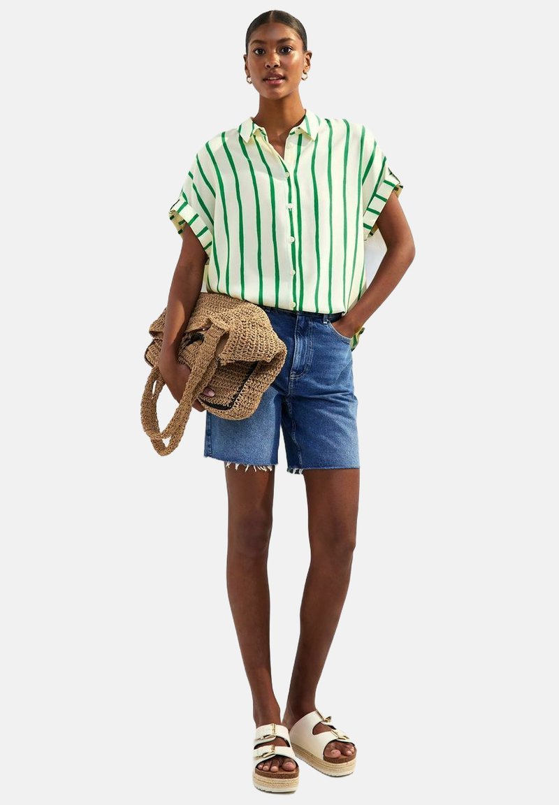 New Look STRIPED SHORT SLEEVE - Blusa - green pattern