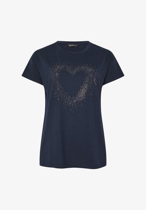 Laivastonsininen lyhythihainen t-paita, jossa pienet hopeiset niitit muodostavat sydämen rintakehän alueelle.