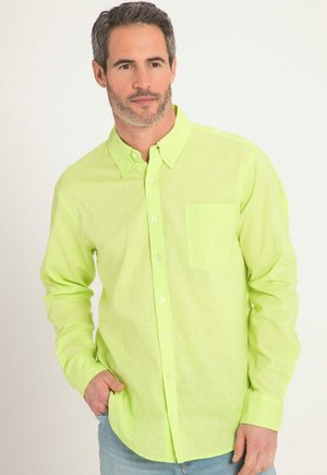Limegrøn button-up skjorte i let materiale med lomme, krave og lange ærmer med knappede manchetter.