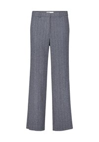Grijze herringbone wijde broek met een gladde textuur, voorzien van een platte tailleband en zonder zichtbare versieringen of hardware.
