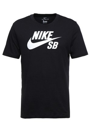 Czarna koszulka Nike z krótkim rękawem, białym logo Nike i nadrukiem "NIKE SB" z przodu.