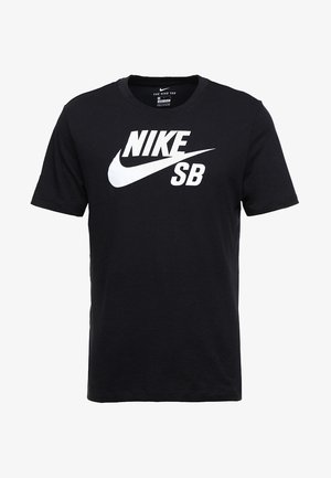 Czarna koszulka Nike z krótkim rękawem, białym logo Nike i nadrukiem "NIKE SB" z przodu.