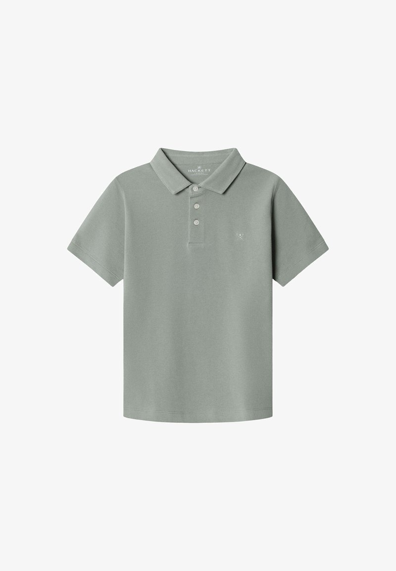 Polo vert clair en coton, avec un col, une patte de boutonnage à trois boutons, et un petit logo sur la poitrine gauche. Manches courtes.