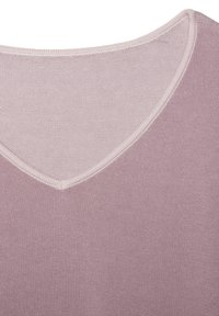 Light pink knit sweater with a V-neckline. The texture is smooth, featuring a solid pattern without embellishments or hardware.