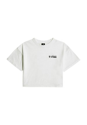 Weißes, kurzärmeliges, tailliertes T-Shirt mit kleinem schwarzem "G-STAR" Logo auf der linken Brust und rundem Halsausschnitt.