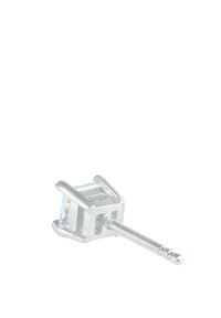 Ohrringe aus Sterlingsilber mit einem quadratischen, klaren Zirkonia-Stein in einer Vierkernfassung, mit geradem Stift und Friktionsverschluss.