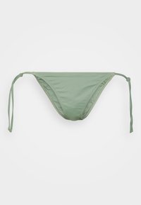 Parte de baixo de biquíni verde menta com laterais ajustáveis, feita de um tecido suave e elástico, apresentando um corte triangular clássico e um design minimalista.