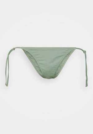 Parte de baixo de biquíni verde menta com laterais ajustáveis, feita de um tecido suave e elástico, apresentando um corte triangular clássico e um design minimalista.