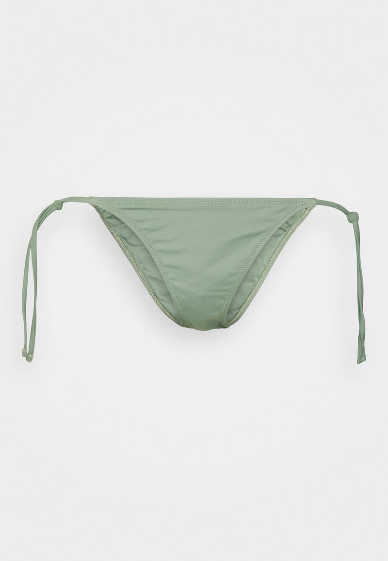 Parte de baixo de biquíni verde menta com laterais ajustáveis, feita de um tecido suave e elástico, apresentando um corte triangular clássico e um design minimalista.