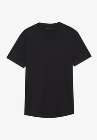 T-shirt de algodão preto com decote redondo e mangas curtas. Textura suave, bainha reta e discreto logótipo da marca na gola.