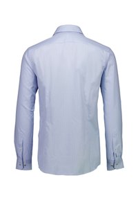 Lichtblauwe overhemd met lange mouwen, van een zachte stof, met een button-down kraag en manchetten met details. Bevat een subtiel patroon overal.
