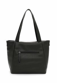 Borsa a tracolla in pelle nera con superficie testurizzata, due manici e una tasca frontale con zip. Design compatto per un uso quotidiano.