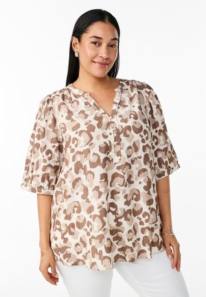 MIT LEOPARDENMUSTER UND HALBEN ÄRMELN - Blouse - white mixed brown