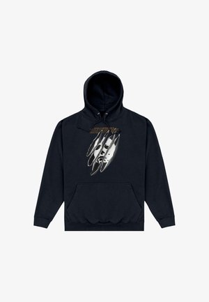 Czarna bluza z kapturem z zadrapaniami ukazującymi zamaskowaną twarz oraz napisem „John Carpenter's Halloween” na piersi.