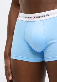 Lyseblå bomuldsboxershorts med en hvid elastik i taljen med "TOMMY HILFIGER"-logo i sort. Blødt stof, tætsiddende design.