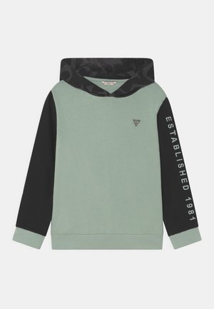 Bluza z kapturem z jasnej zielonej bawełny z czarnymi rękawami. Na rękawie znajduje się trójkątne logo oraz białe napisy "ESTABLISHED 1981".