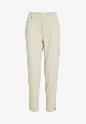 Bežiniai pritaikyti kelnės su elastingu liemeniu, šoninėmis kišenėmis ir siaurėjančiais blauzdų kraštais su apvadu. Lygus, lengvas audinys.