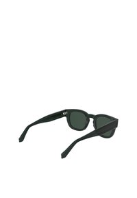Ochelari de soare din plastic verde cu lentile închise. Formă elegantă și rotunjită, cu rame groase și temple late. Detalii hardware minime.