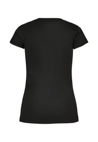 Tricou negru cu mânecă scurtă, realizat din bumbac. Design ajustat cu guler rotund. Textură uniformă și spate fără cusături pentru un aspect simplu.