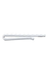 Épingle à cheveux en métal avec une finition lisse et brillante en argent. L'extrémité incurvée présente un design en zigzag, améliorant la prise et maintenant les cheveux en place.