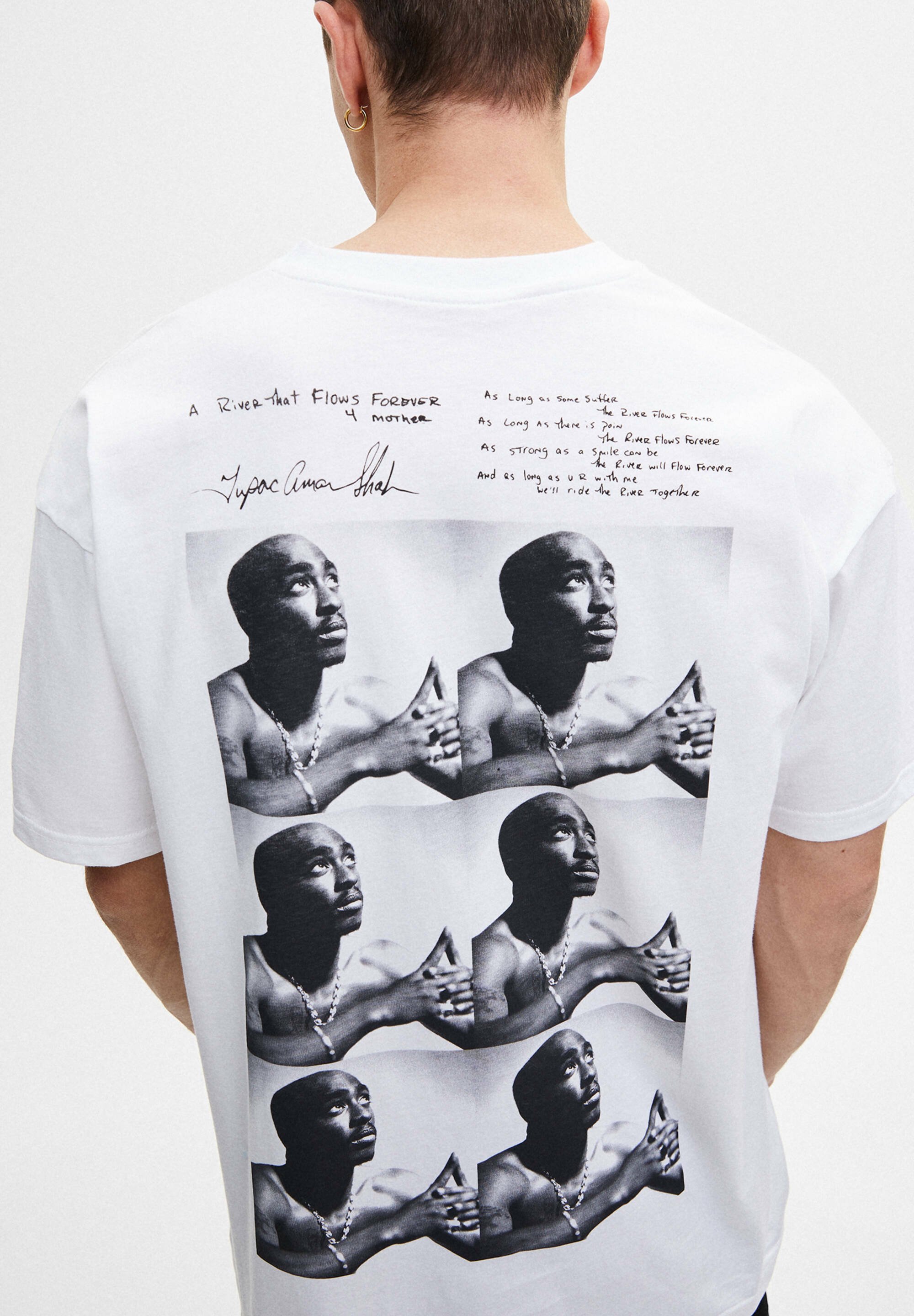 PULL\u0026BEAR TUPAC - T-shirt print - white/wit - Zalando.nl