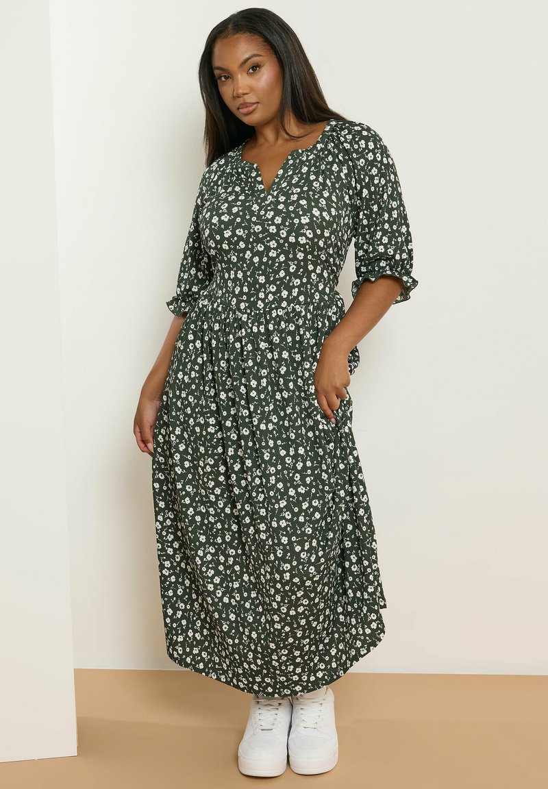 Yours Clothing Maxi-jurk khaki/donkergroen