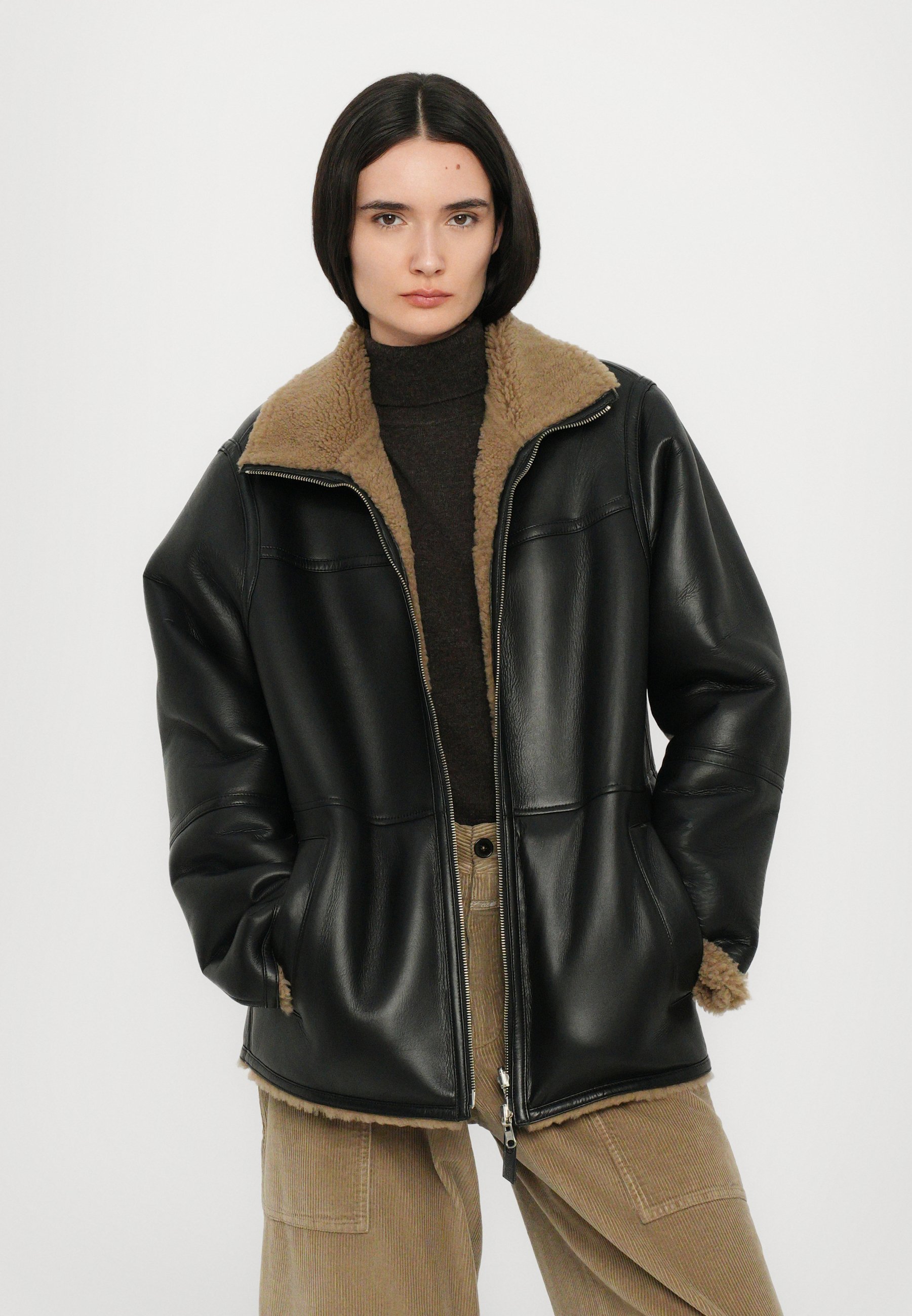 CLOSED SHEARLING - Kurtka skórzana/czarny - Zalando.pl