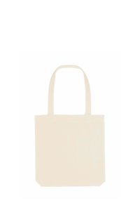 Canvas tote bag, off-white kleur, rechthoekige vorm, twee stevige handvatten, gladde textuur, met een platte basis voor stabiliteit.