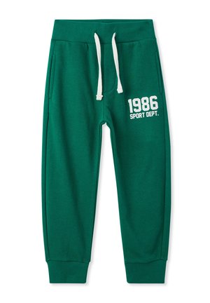 Zielone spodnie dresowe wykonane z mieszanki bawełny, z białym sznurkiem, bocznymi kieszeniami oraz nadrukiem "1986 SPORT DEPT."