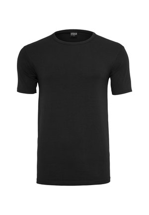 Black cotton T-shirt with a crew neckline and short sleeves. Smooth texture, simple design, and no visible patterns or accents.