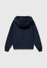 Marineblauwe hoodie van een zachte katoenmix. Voorzien van een ruime capuchon, ribgebreide mouwen en onderkant, met een schone, eenvoudige uitstraling en zonder zichtbare logo's.