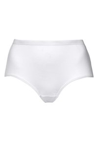 Witte hoge taille onderbroek van ribbelkatoen. Voorzien van een soepele tailleband en naadloze randen voor comfort. Eenvoudig ontwerp zonder patronen.