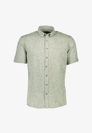 Kurzarm-Hemd mit Knöpfen in hellem Grün, austexturiertem Stoff mit Kragen und vorderen Knöpfen, mit einer lockeren Passform.