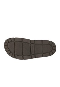 Semelle de chaussure marron foncé avec des motifs rectangulaires antidérapants et le nom de la marque « Wojas » embossé au centre.