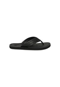 Sandale flip-flop noire décontractée pour homme avec des brides épaisses croisées et une semelle texturée, présentée sur fond blanc.